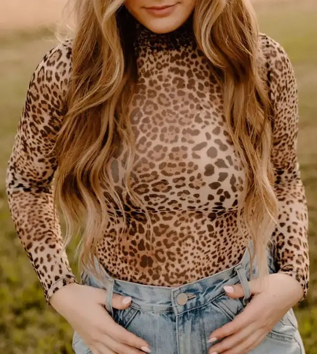 Leopard Smocked Neck Bodysuit