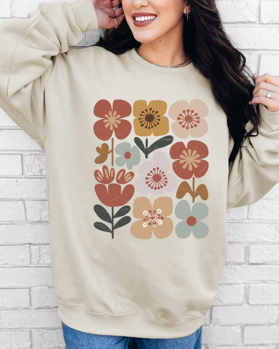 Retro Floral Oatmeal Crewneck