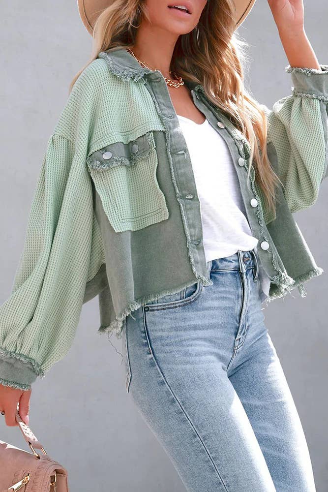 Waffle Knit Crop Shacket