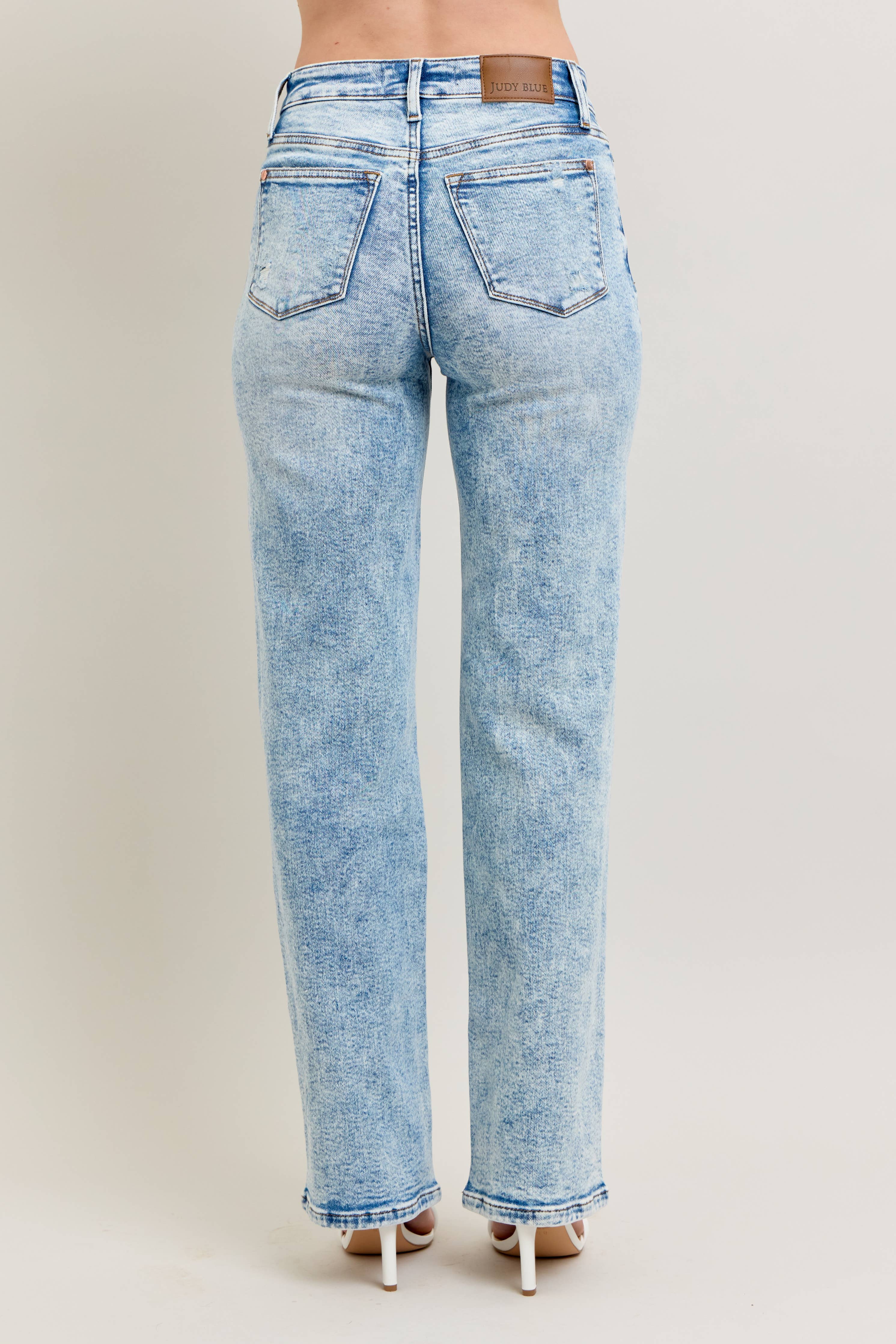 Judy Blue Mineral Wash High Waisted Distressed 90's Straight Jeans