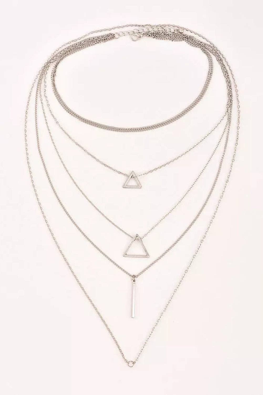 Silver Boho Triangle Bar Pendant Multilayer Necklace