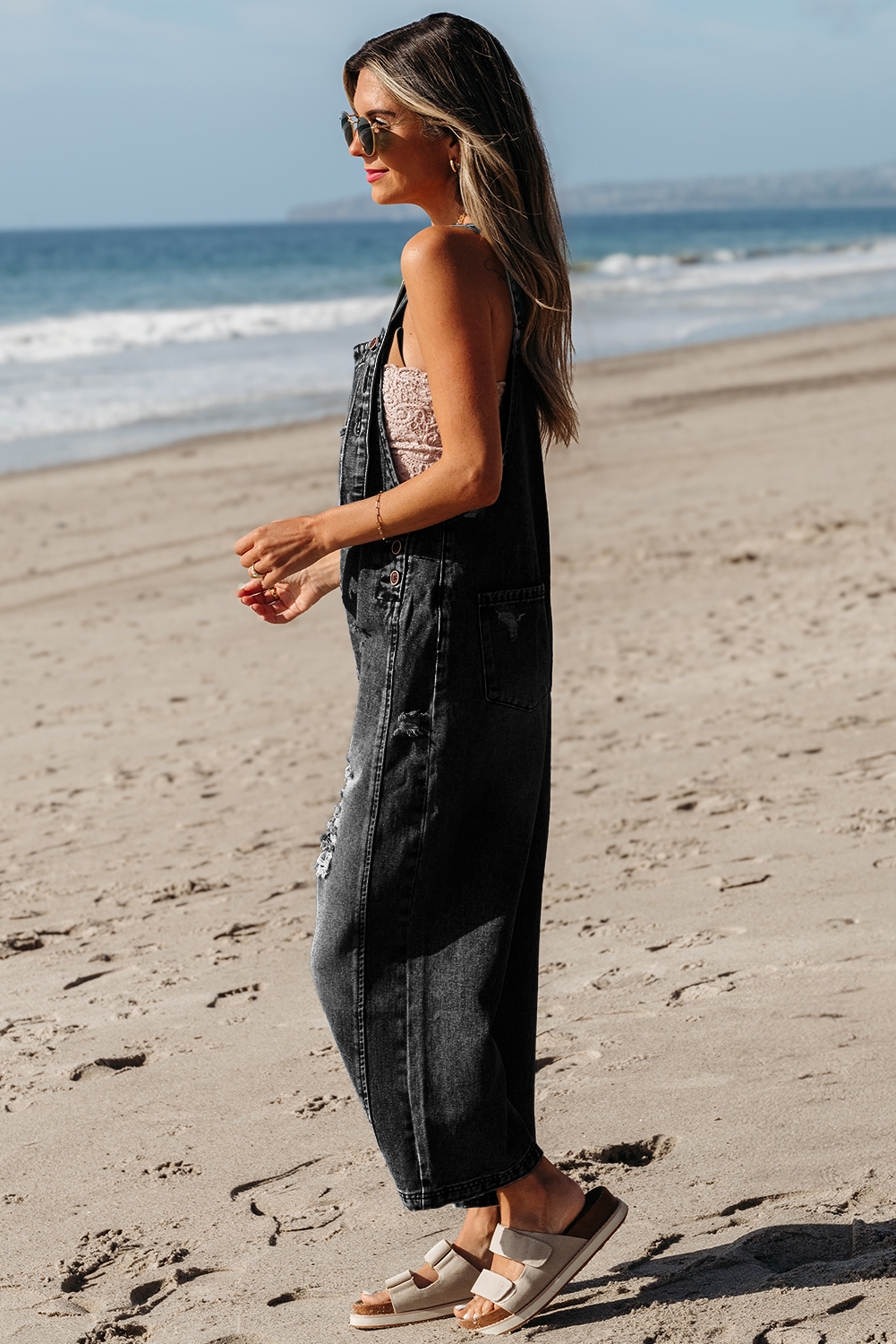 Distressed Wide Leg Overall