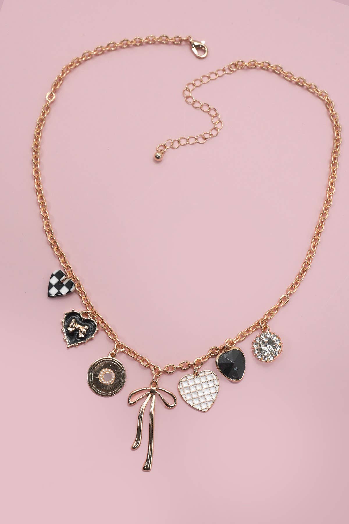 Checker + Bow Charm Necklace