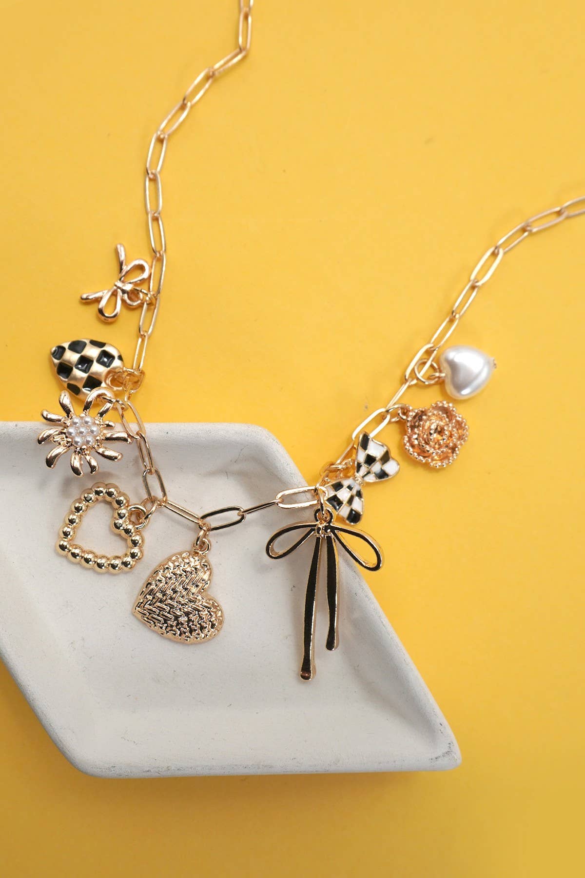 Bow + Checker Charm Necklace