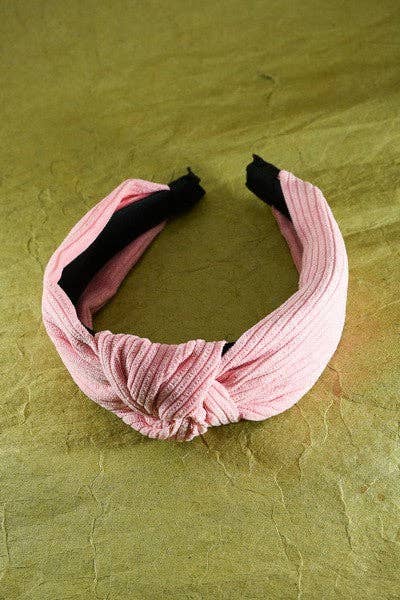 Pink Knotted Corduroy Headband