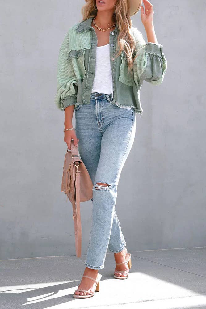 Waffle Knit Crop Shacket