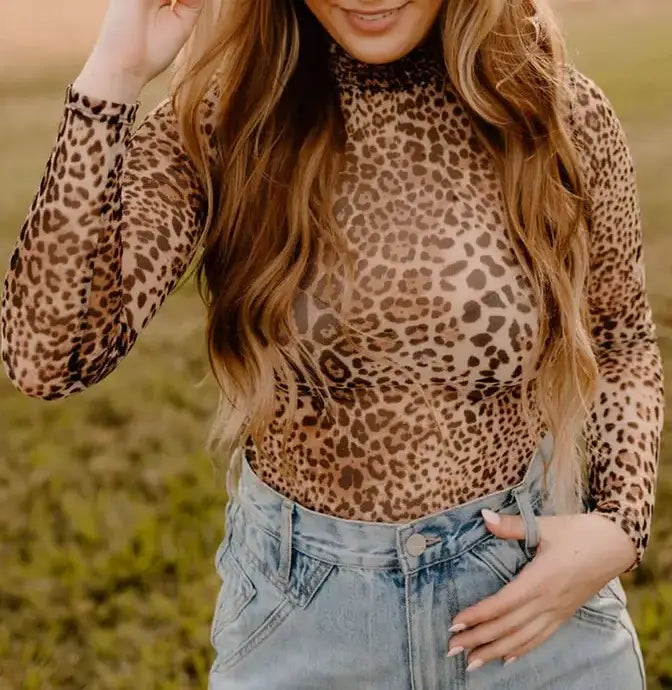 Leopard Smocked Neck Bodysuit