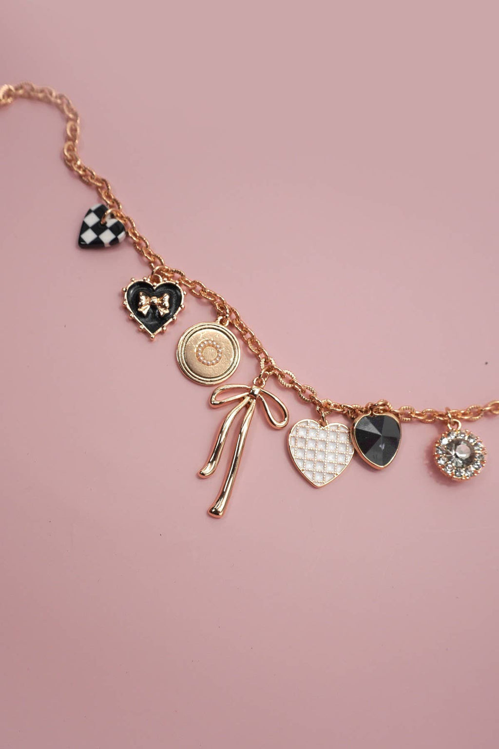 Checker + Bow Charm Necklace