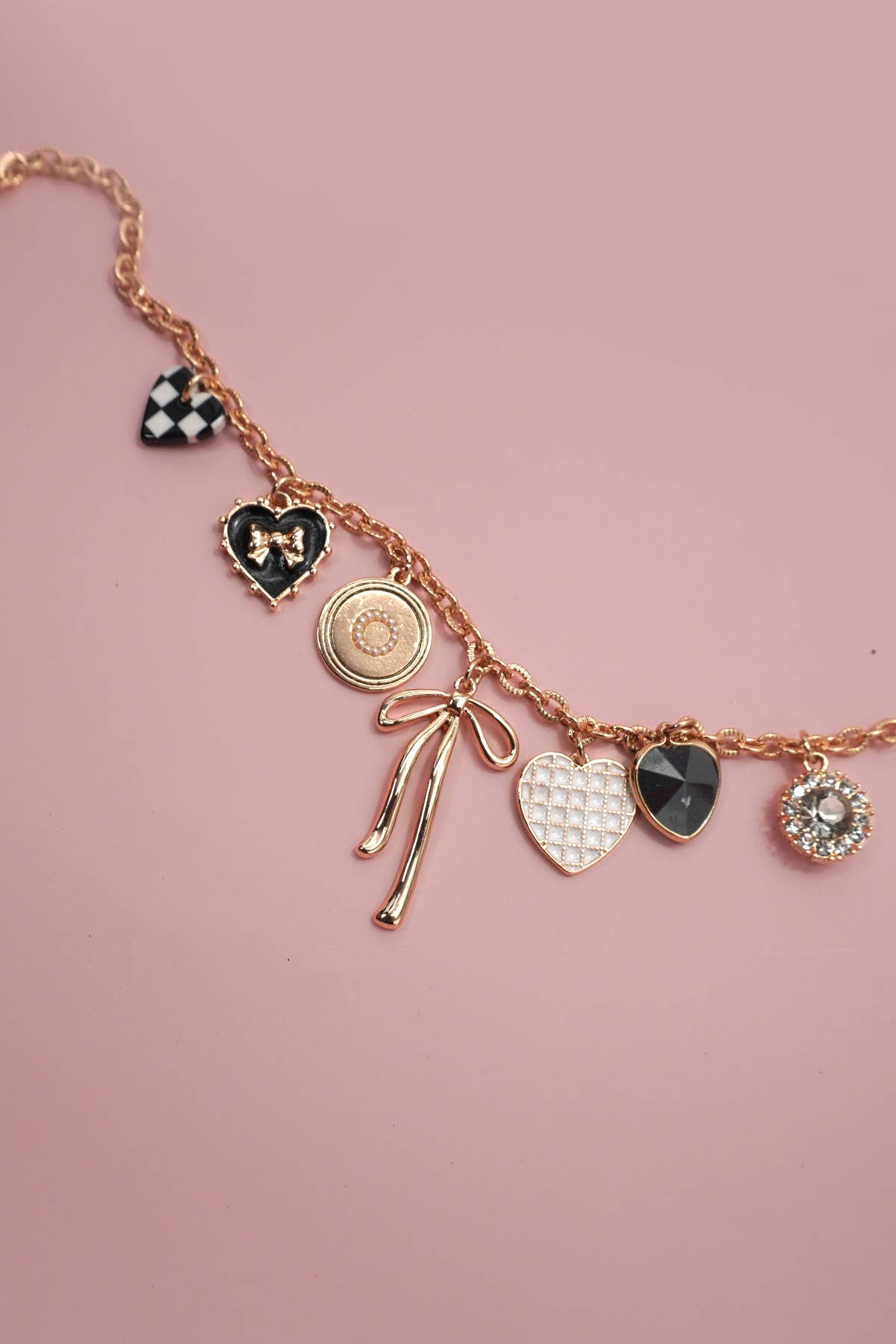 Checker + Bow Charm Necklace