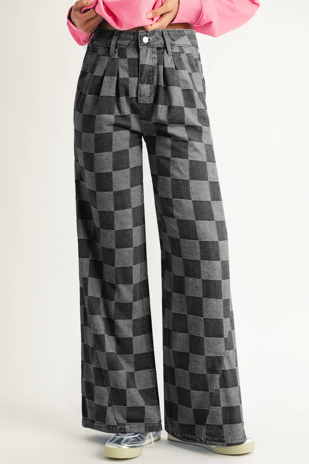 Checkered Wide Leg Jeans
