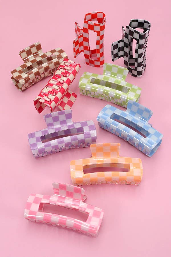 Jumbo Checkered Hair Claw Clips