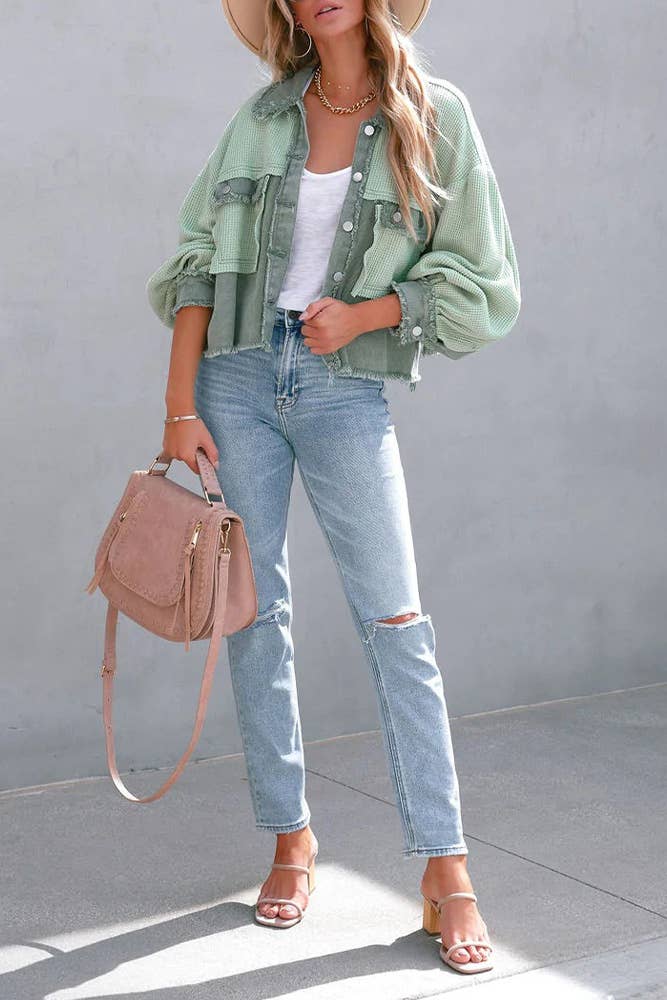 Waffle Knit Crop Shacket