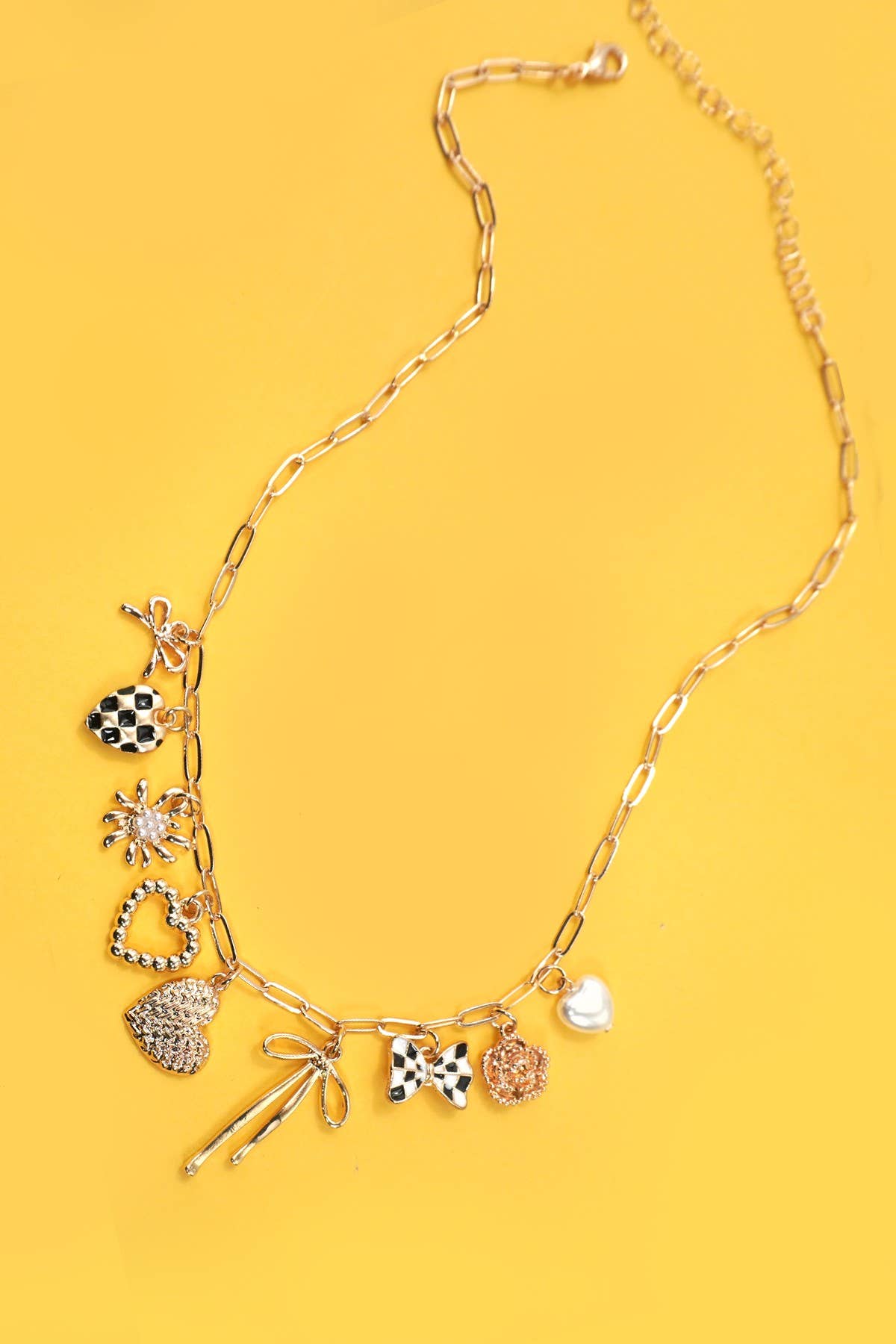 Bow + Checker Charm Necklace