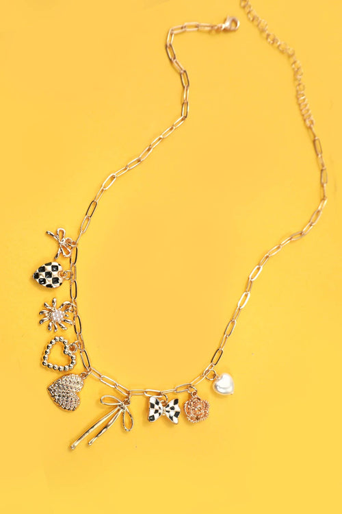 Bow + Checker Charm Necklace