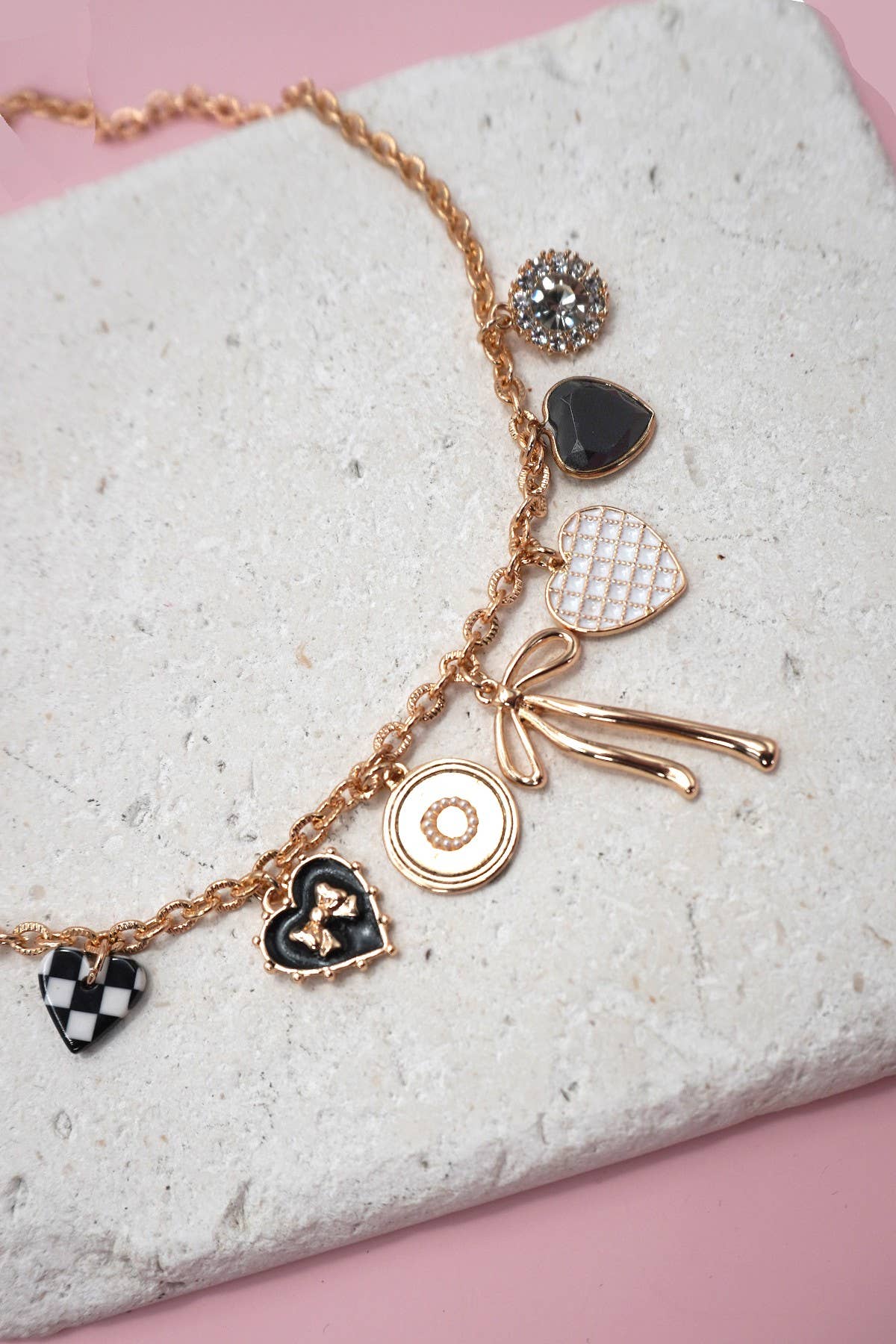 Checker + Bow Charm Necklace