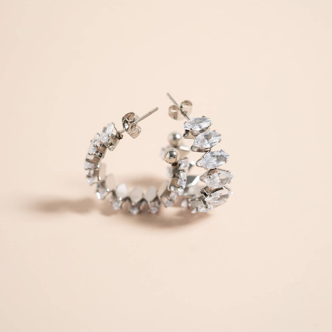 Marquis CZ Stone Hoop Earrings