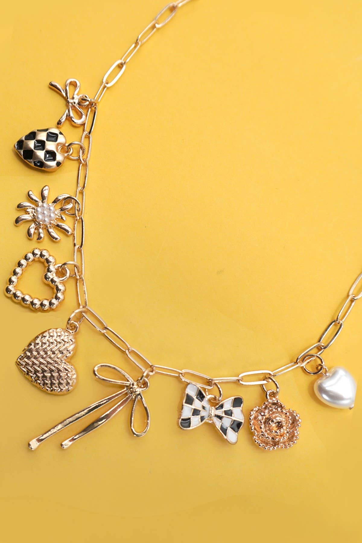 Bow + Checker Charm Necklace