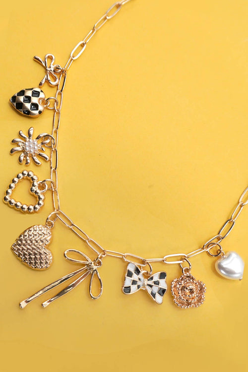 Bow + Checker Charm Necklace