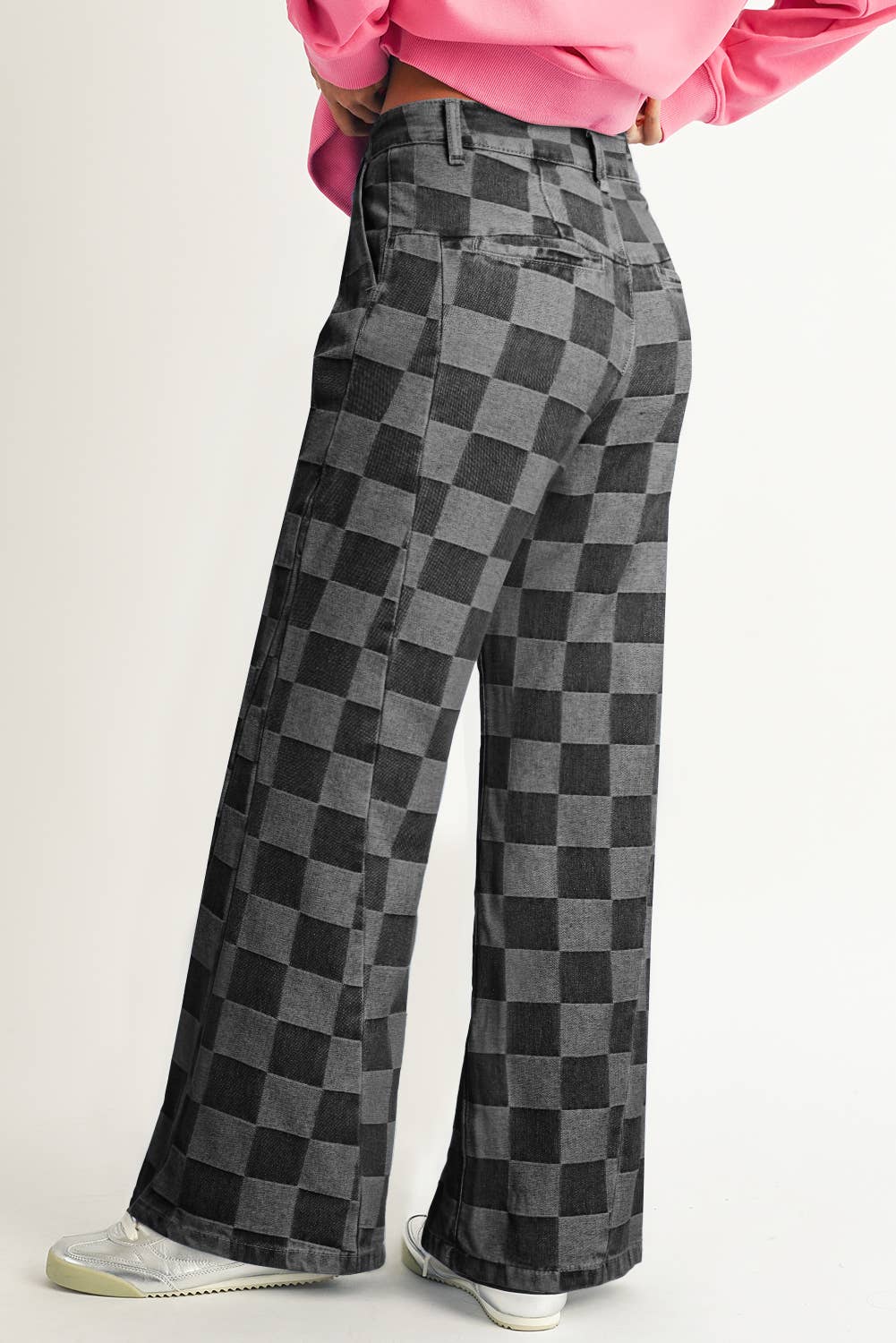 Checkered Wide Leg Jeans