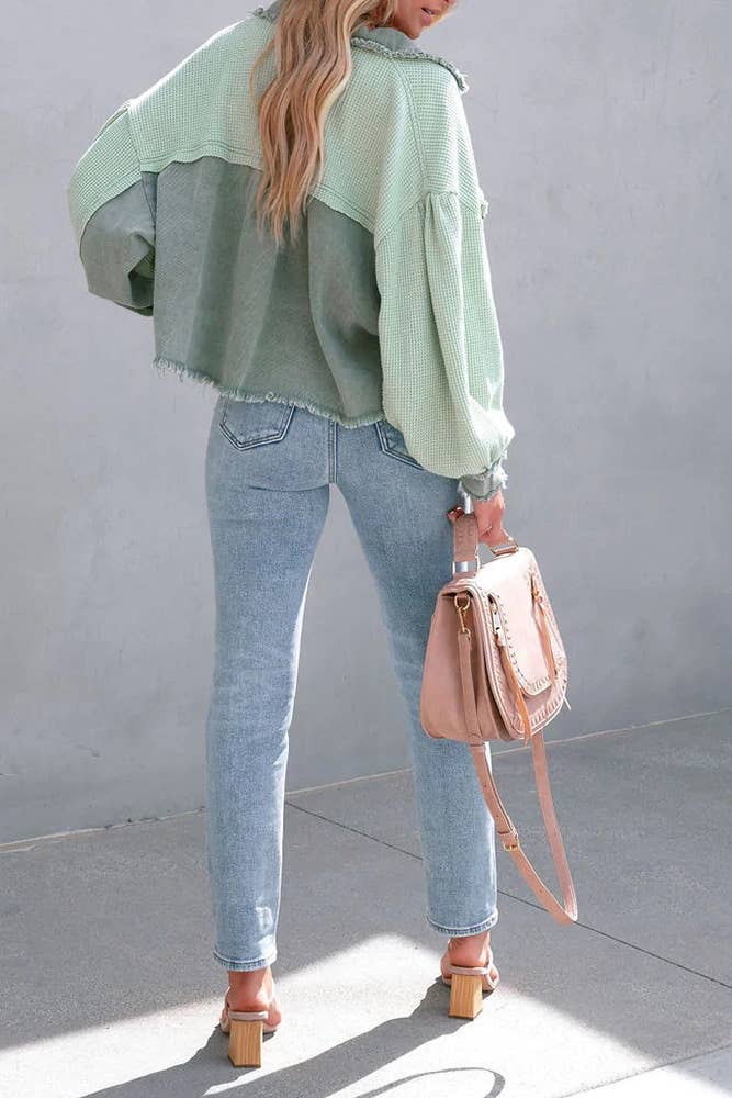 Waffle Knit Crop Shacket