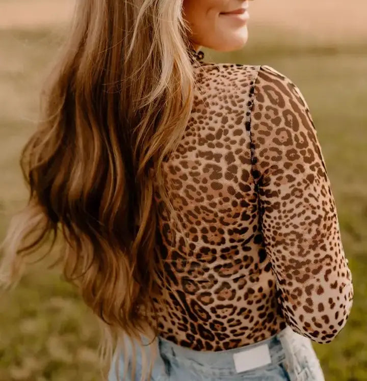 Leopard Smocked Neck Bodysuit