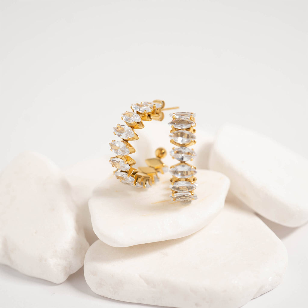 Marquis CZ Stone Hoop Earrings