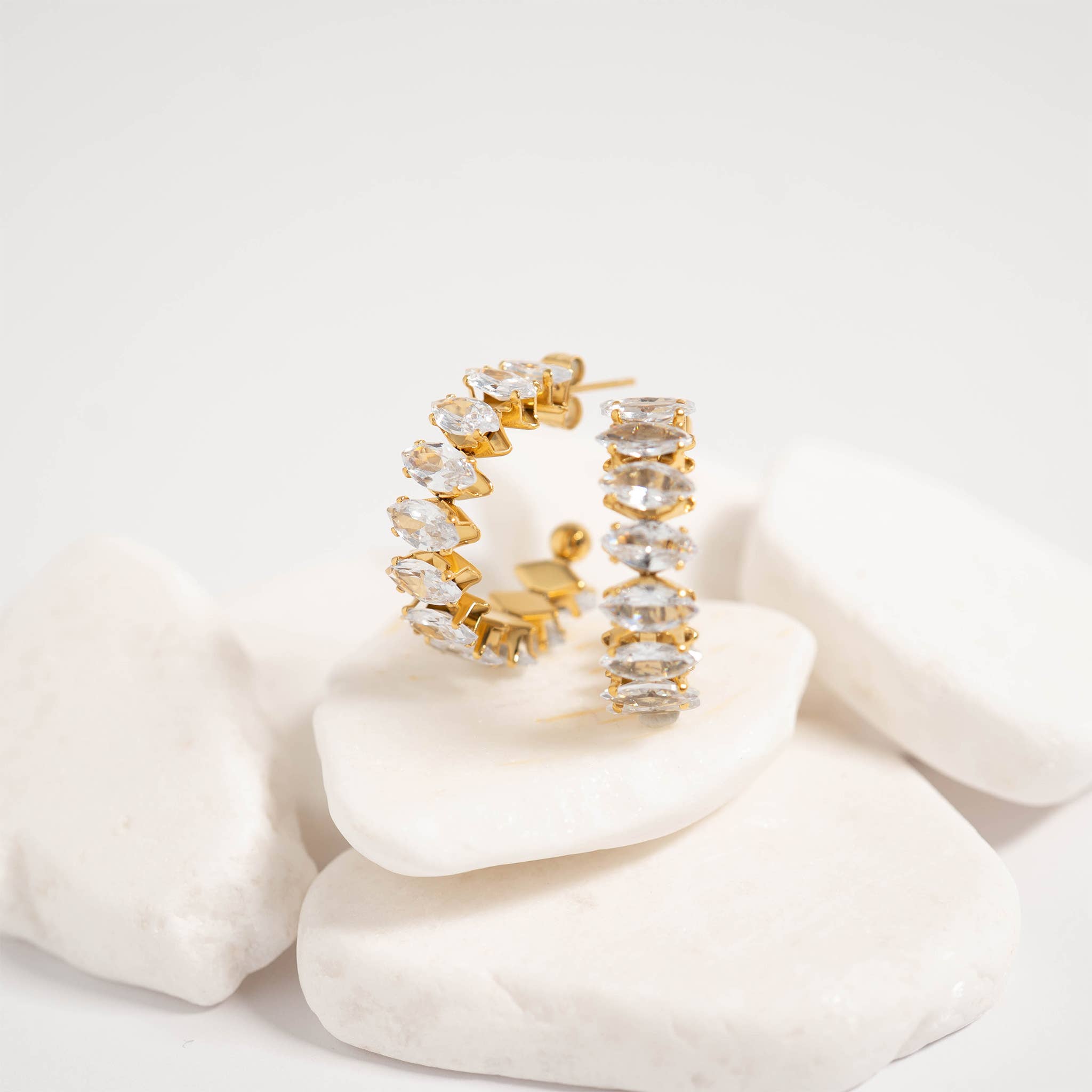 Marquis CZ Stone Hoop Earrings