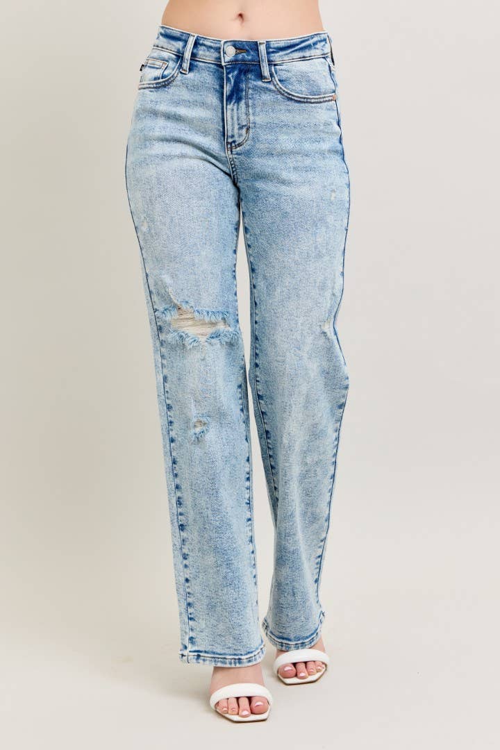 Judy Blue Mineral Wash High Waisted Distressed 90's Straight Jeans