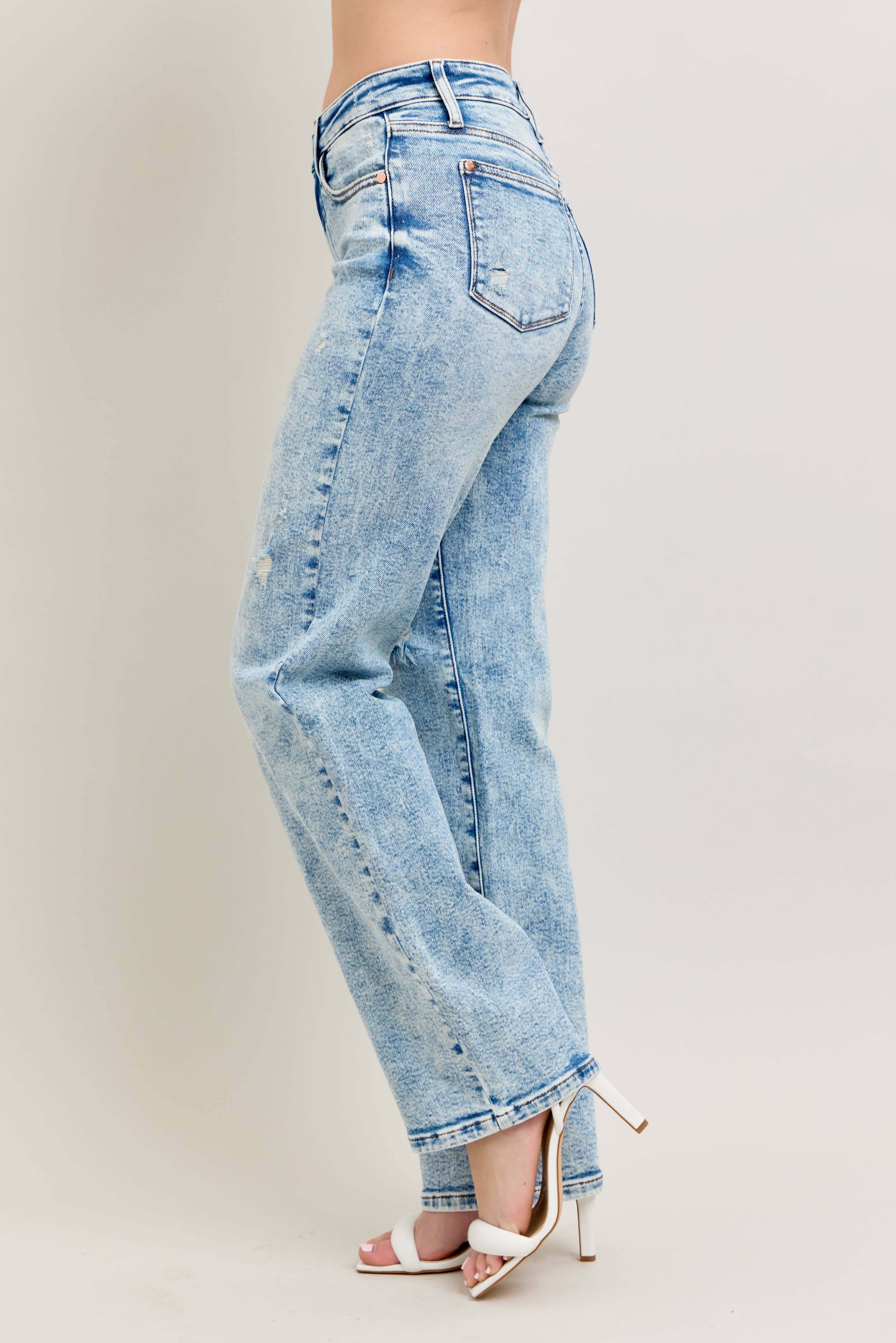 Judy Blue Mineral Wash High Waisted Distressed 90's Straight Jeans