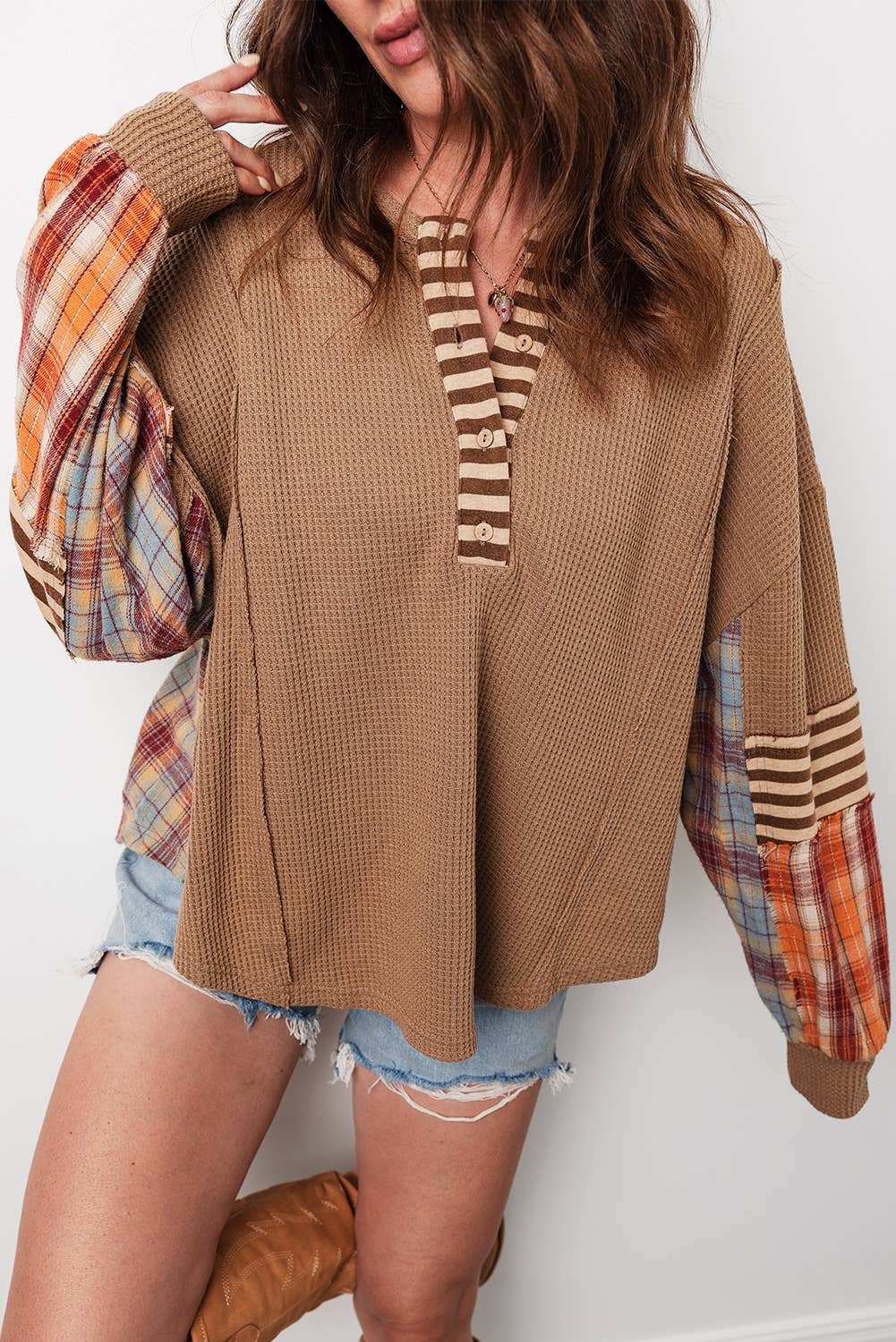 Waffle Patchwork Henley Top