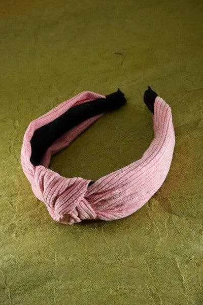 Pink Knotted Corduroy Headband