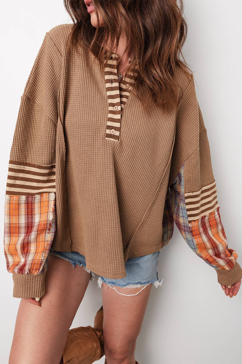 Waffle Patchwork Henley Top